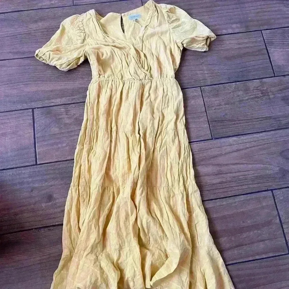Heartloom Halia Dress NWOT Midi Women’s XS Yellow Tiered Wrap Puff Sleeve Yellow - Picture 3 of 7